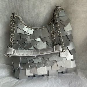 Silver wood tile paillettes mini bag purse